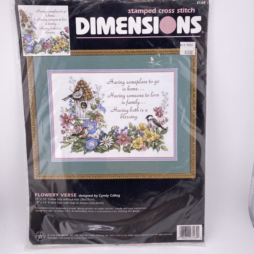 Vintage Dimensions Flowery Verse Stamped Cross Stitch Kit #3160 Birdhouse New